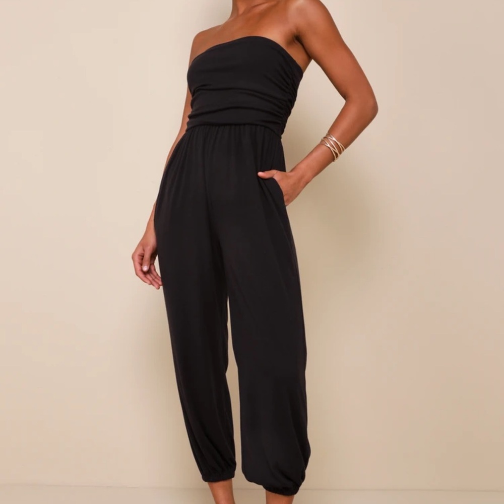 Lulus comfort black ruched strapless jogger